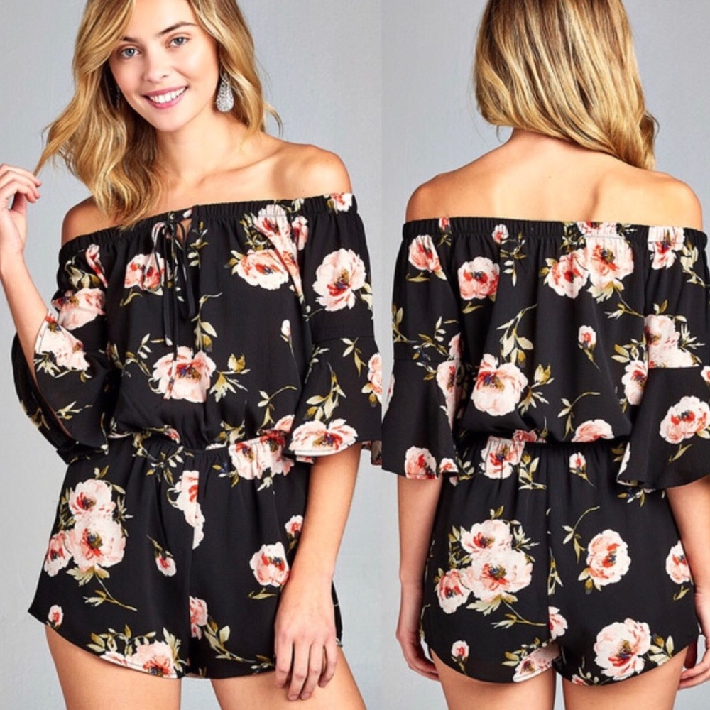 •NEW!• Black Floral Romper